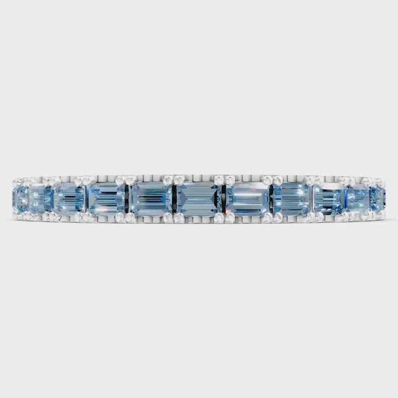 Aquamarine Straight Baguette Thin Half Eternity Band