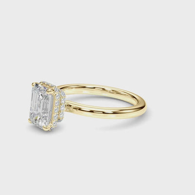 10k Yellow Gold Emerald-Cut Engagement Ring with Hidden Halo Diamonds