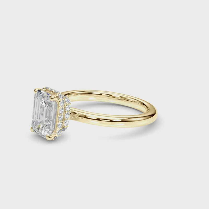 10k Yellow Gold Emerald-Cut Engagement Ring with Hidden Halo Diamonds