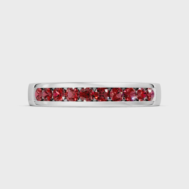 Garnet Minimalist Channel Set Round Cut Half Eternity