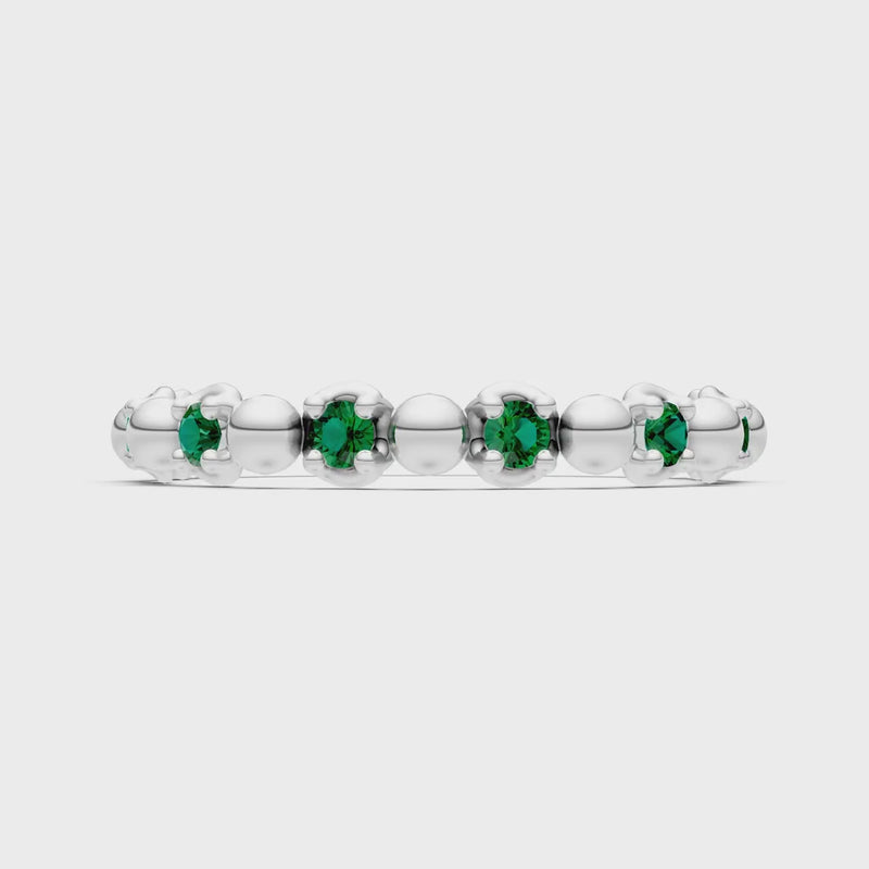Emerald Beaded Diamond Stacking Ring
