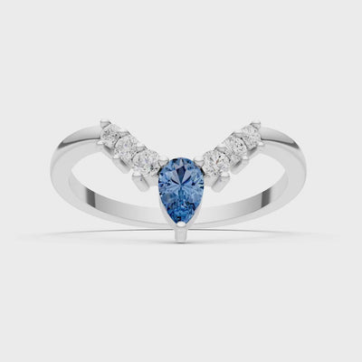 London Blue Topaz Pear & Round Shape Curved Wedding Band