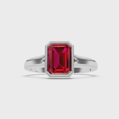 Ruby Emerald Cut Bezel Set Solitaire Ring