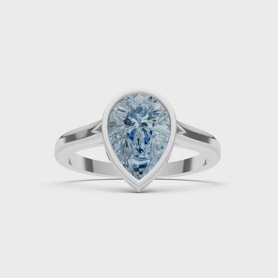 Aquamarine Pear Shape Bezel Set Solitaire Ring
