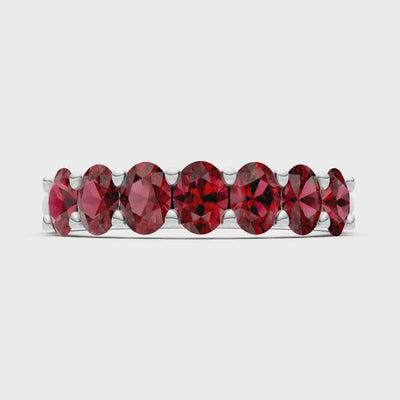Garnet 7 Stone Alternating Oval Gemstone Ring