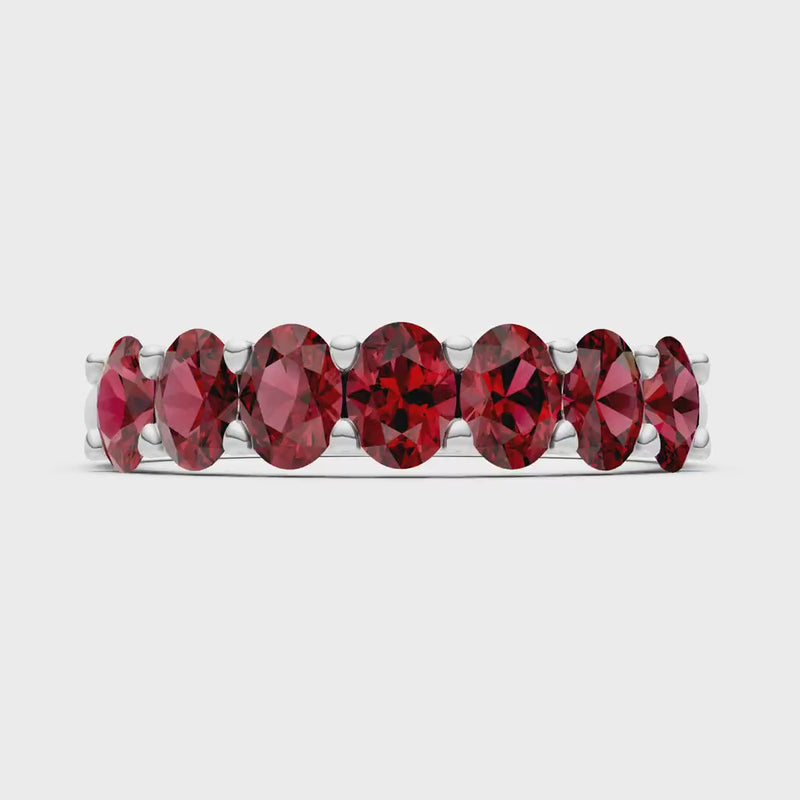 Garnet 7 Stone Alternating Oval Gemstone Ring