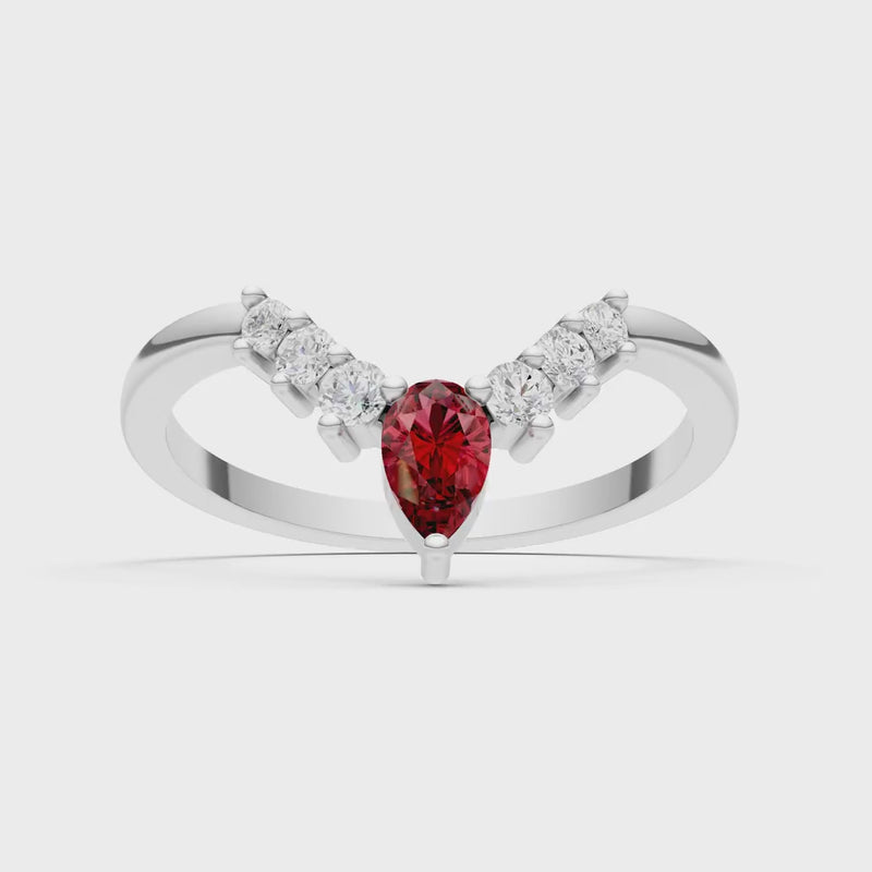 Garnet Pear & Round Shape Curved Wedding Band