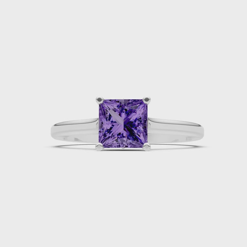 Amethyst Princess Cut 6mm Normal Gold Quality 4 Prong Princess Cut Solitaire Cathedral Ring