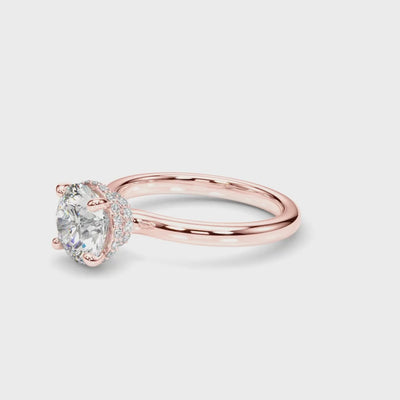 10k Yellow Gold Round-Cut Engagement Ring with Hidden Halo Diamonds