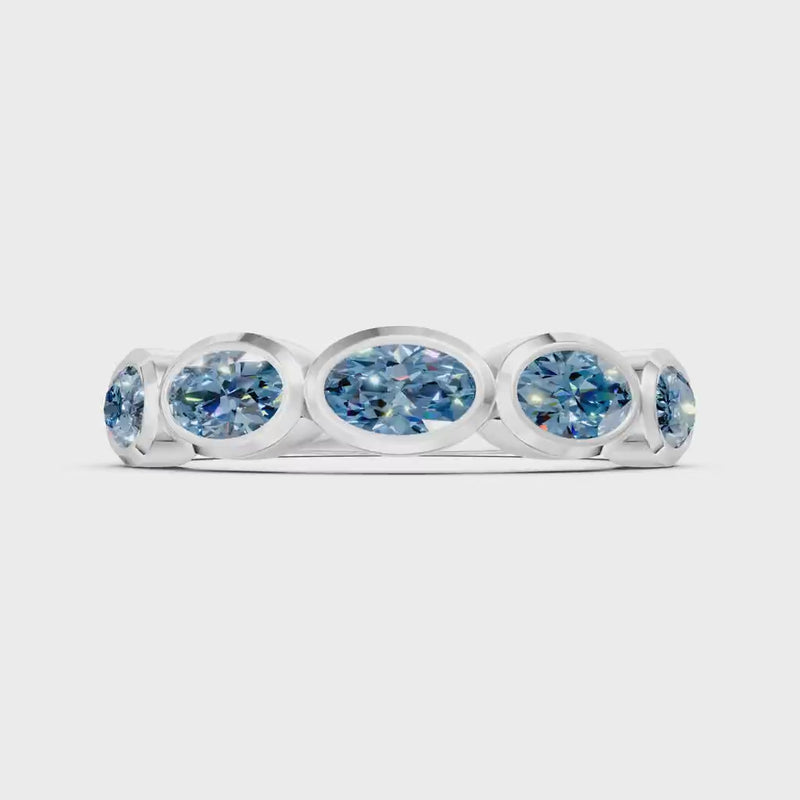Aquamarine Bezel Set Oval Cut Half Eternity Band