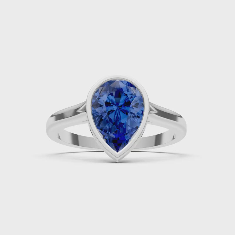 Blue Sapphire Pear Shape Bezel Set Solitaire Ring