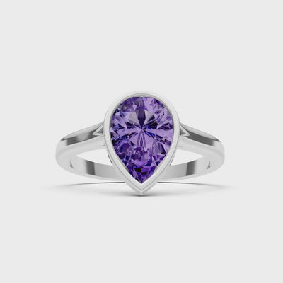 Amethyst Pear Shape Bezel Set Solitaire Ring