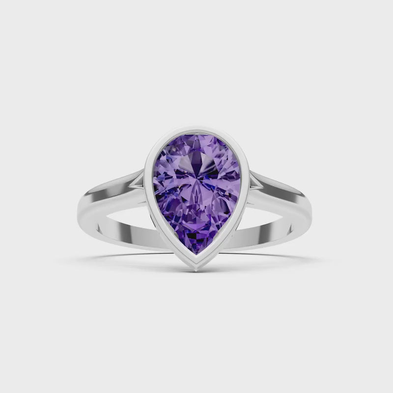 Amethyst Pear Shape Bezel Set Solitaire Ring