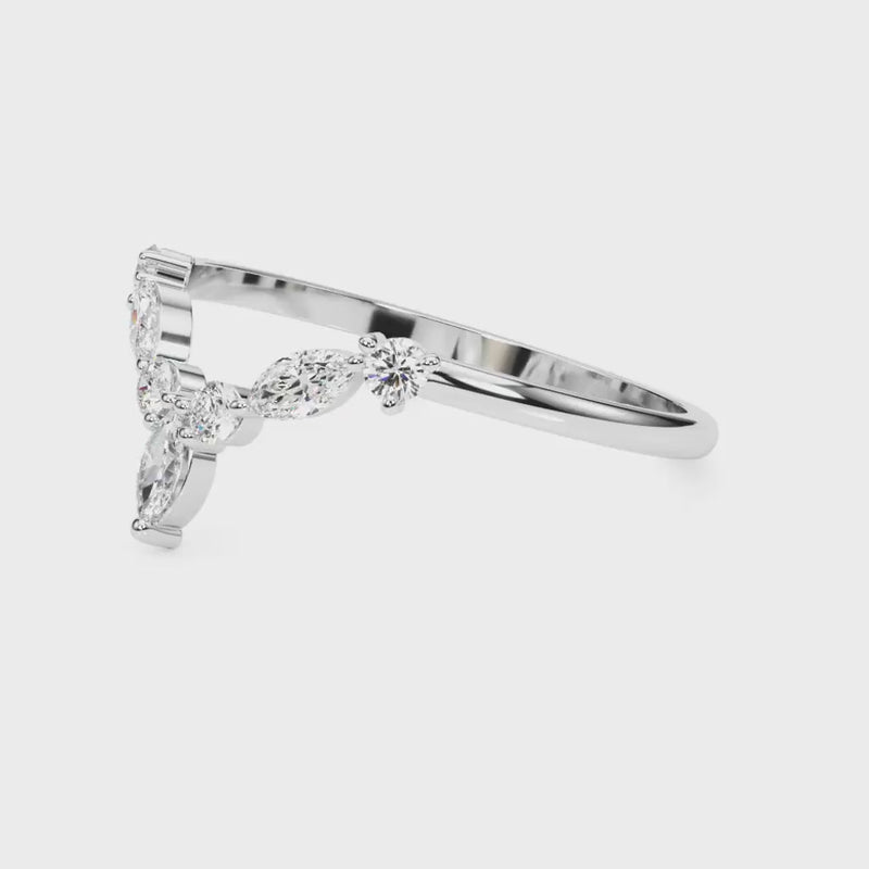 Round and Marquise Lab Grown Diamonds Chevron Wedding Gold Ring