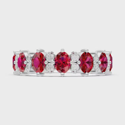 Ruby Oval & Round Gemstone Full Eternity Band
