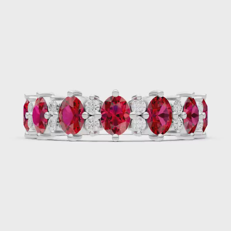Ruby Oval & Round Gemstone Full Eternity Band