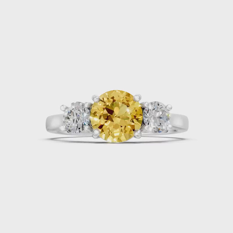 Citrine Three Round Cut Stone Ring