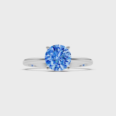 Swiss Blue Topaz 4 Prong Solitaire Round Engagement Ring Cathedral Setting