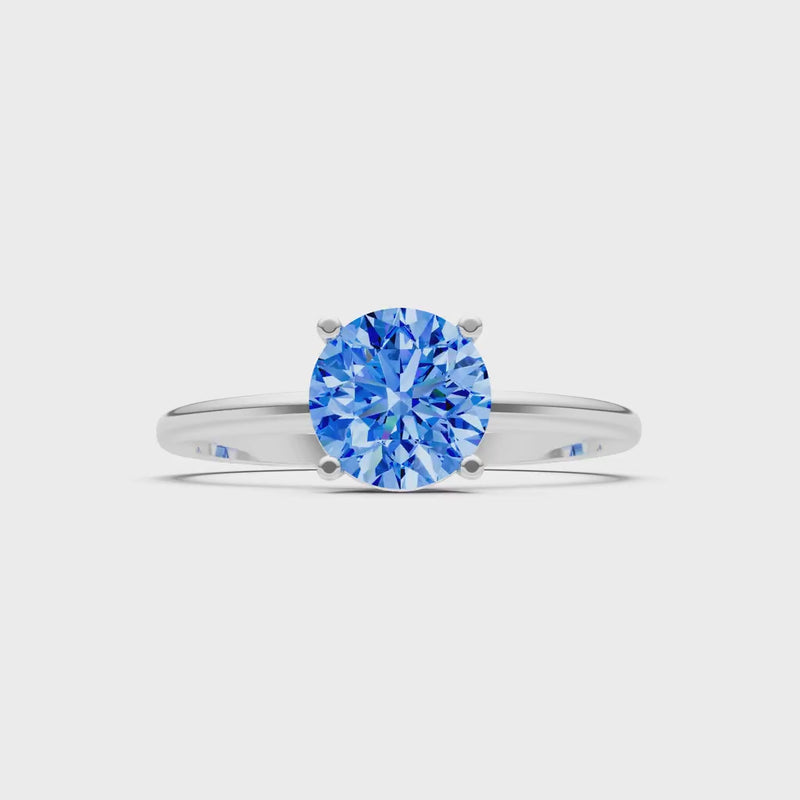Swiss Blue Topaz 4 Prong Solitaire Round Engagement Ring Cathedral Setting