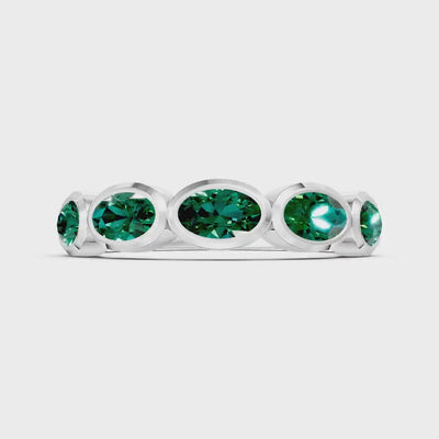 Emerald Bezel Set Oval Cut Half Eternity Band