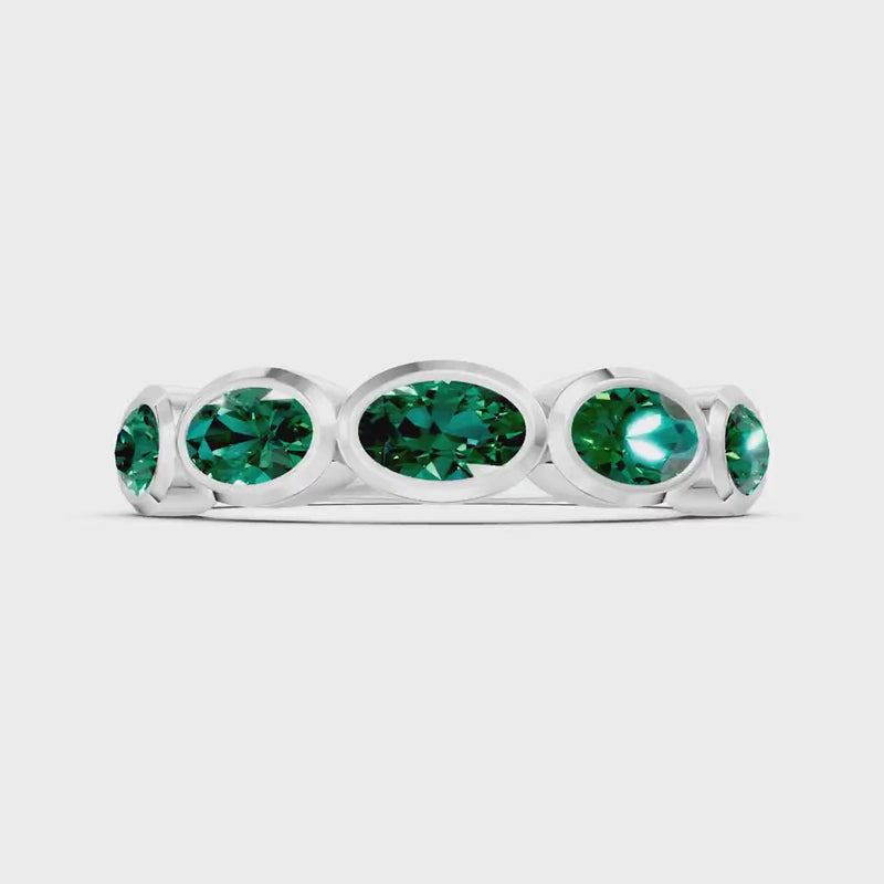 Emerald Bezel Set Oval Cut Half Eternity Band
