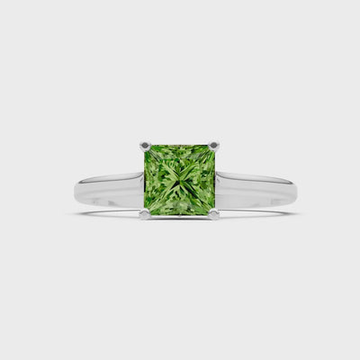 Peridot 4 Prong Princess Cut Solitaire Cathedral Ring