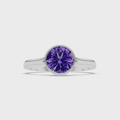 Amethyst Round 6.5mm Normal Round Bezel Set Solitaire Ring
