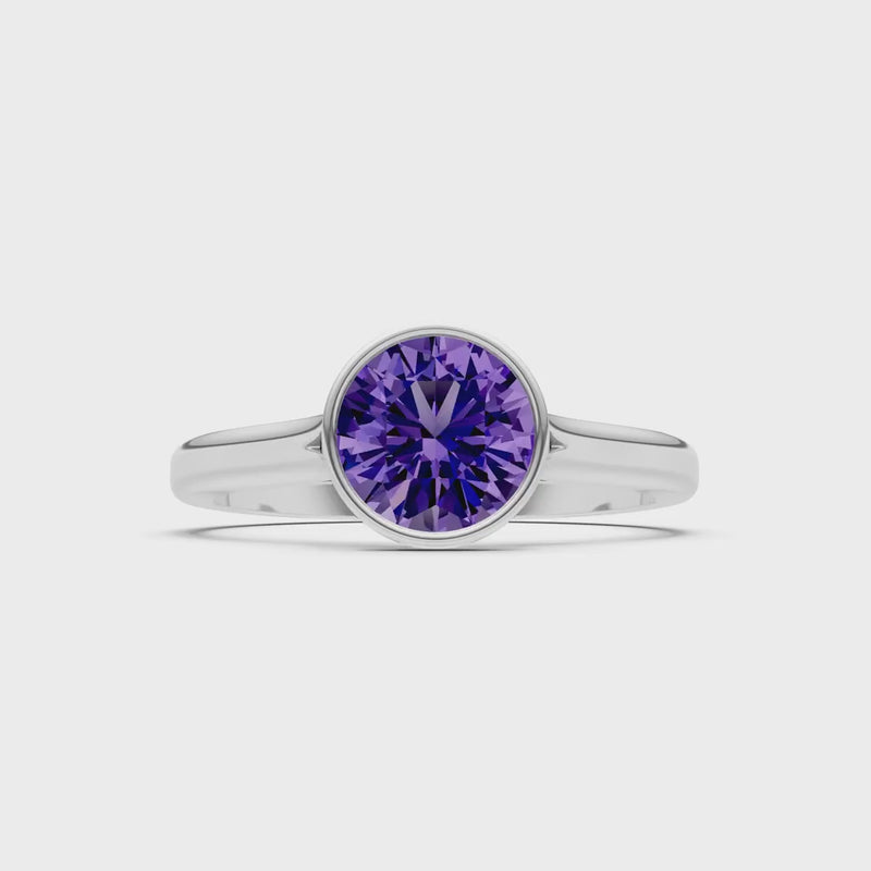 Amethyst Round 6.5mm Normal Round Bezel Set Solitaire Ring