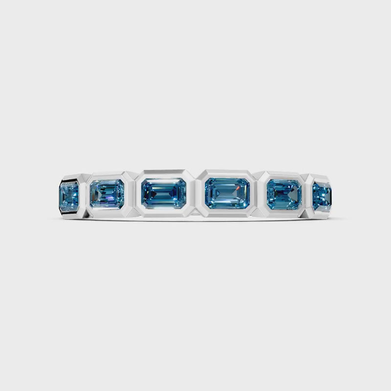 Swiss Blue Topaz Minimalist Bezel Set Emerald Cut Half Eternity Band