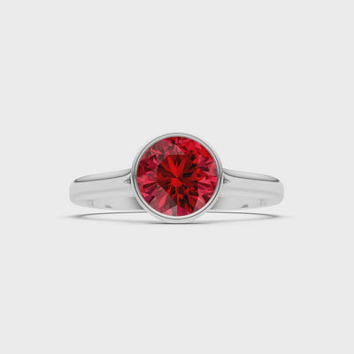 Created Ruby Round 6.5mm Normal Round Bezel Set Solitaire Ring