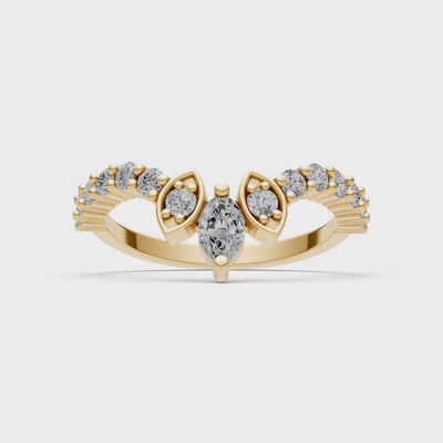 Marquise and Round-cut Lab Grown Diamonds Chevron Gold Ring
