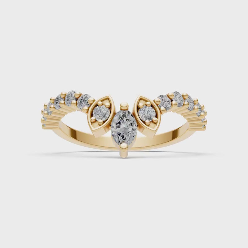 Marquise and Round-cut Lab Grown Diamonds Chevron Gold Ring