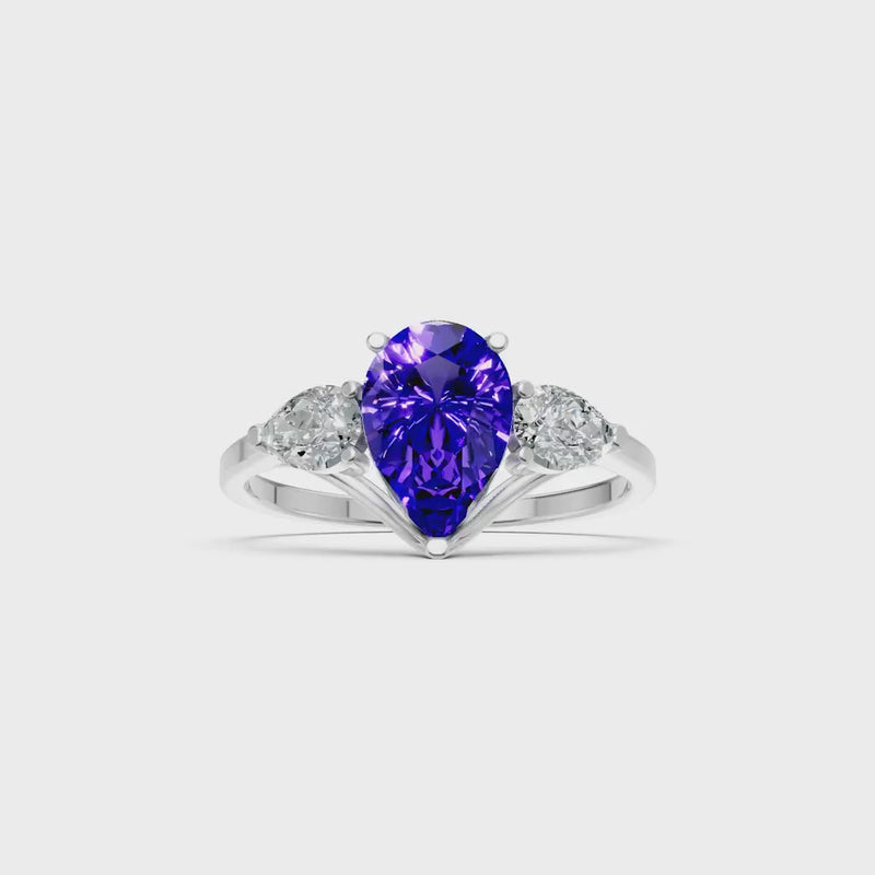 Amethyst Three Pear Cut Stone Ring