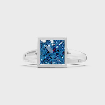 London Blue Topaz Princess Shape Bezel Solitaire Ring