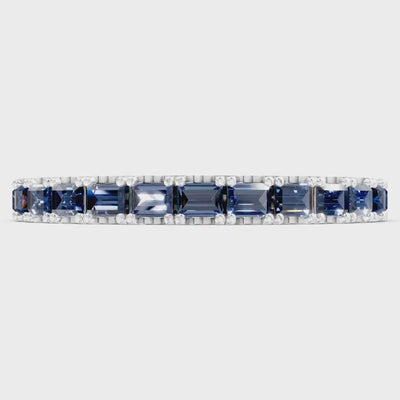 Blue Sapphire Straight Baguette Thin Half Eternity Band