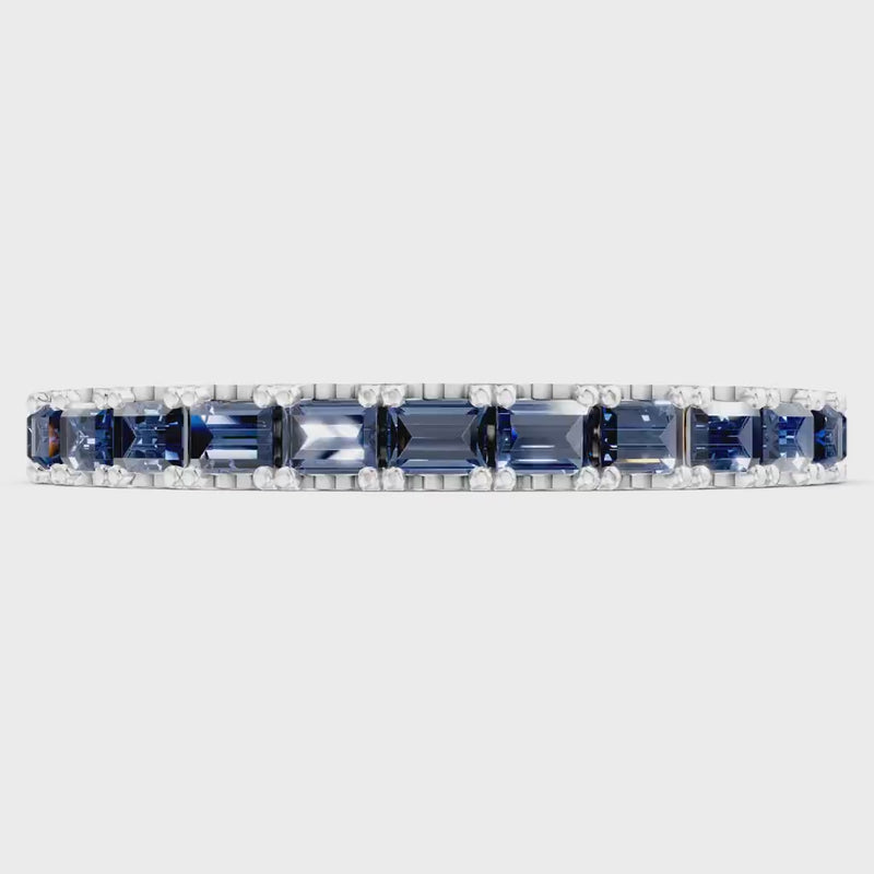 Blue Sapphire Straight Baguette Thin Half Eternity Band