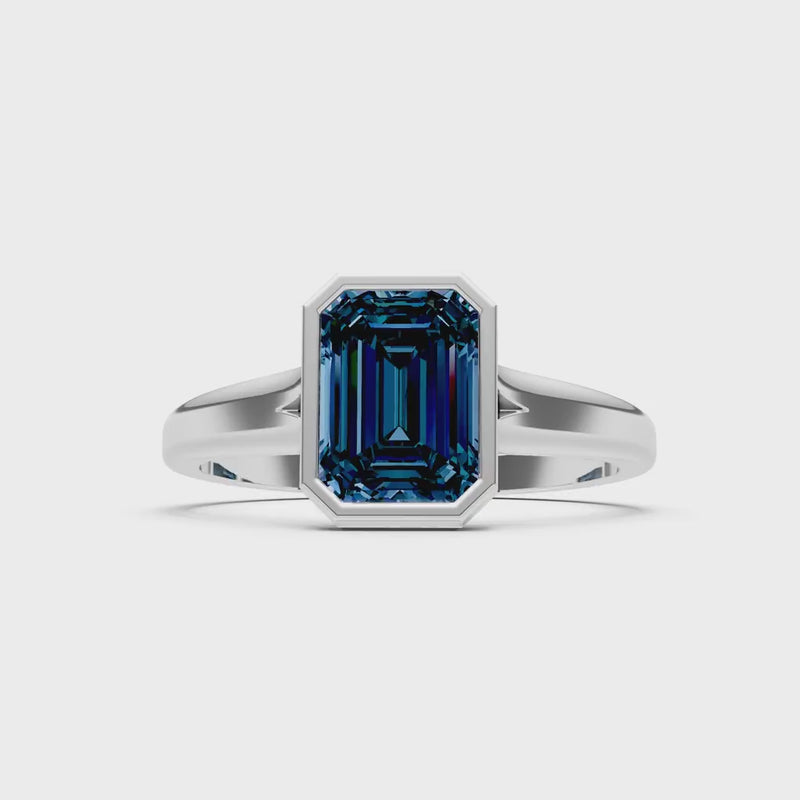 Alexandrite Emerald Cut Bezel Set Solitaire Ring