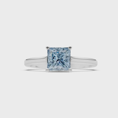 Aquamarine 4 Prong Princess Cut Solitaire Cathedral Ring
