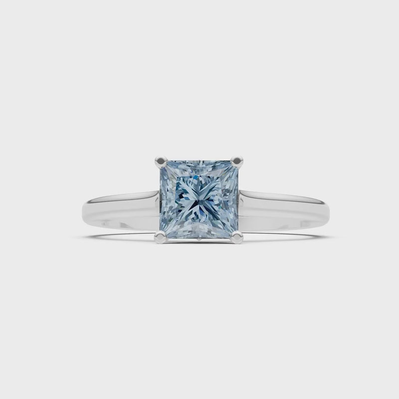 Aquamarine 4 Prong Princess Cut Solitaire Cathedral Ring