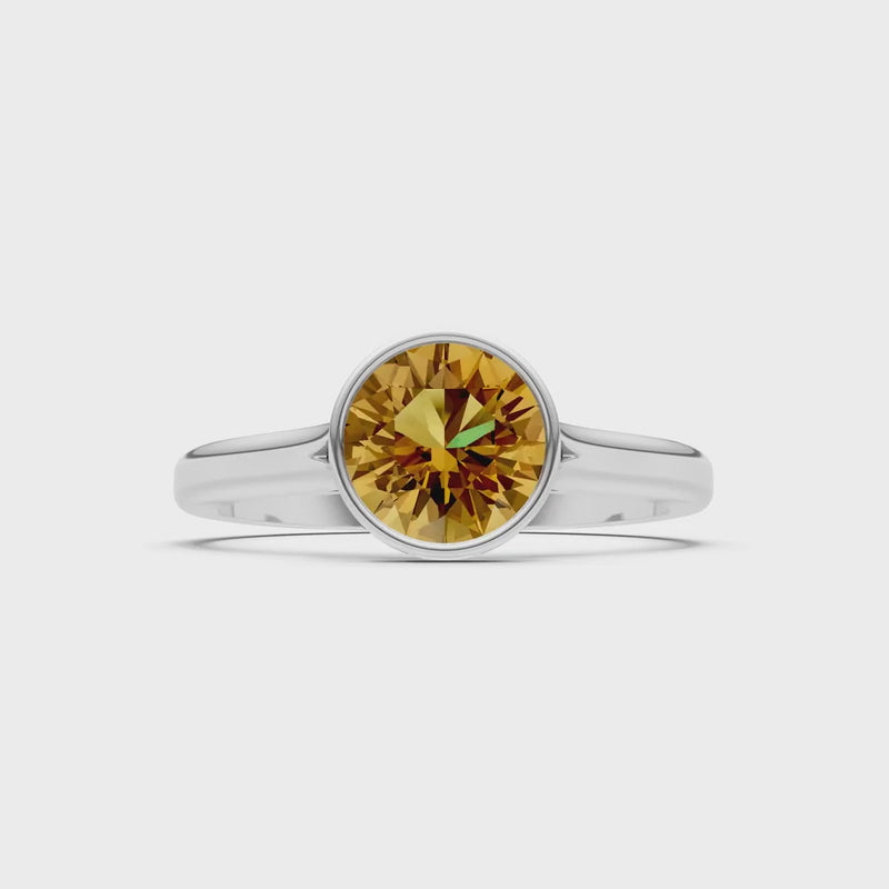 Citrine Round 6.5mm Normal Round Bezel Set Solitaire Ring