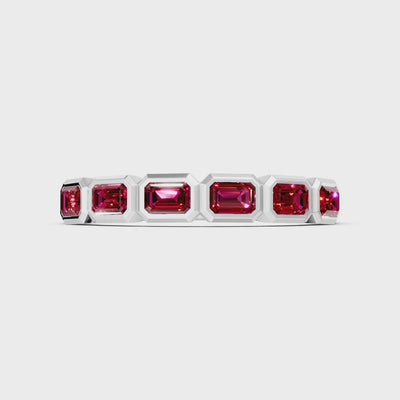 Ruby Minimalist Bezel Set Emerald Cut Half Eternity Band