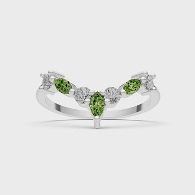 Peridot Round and  Marquise Chevron Wedding Ring