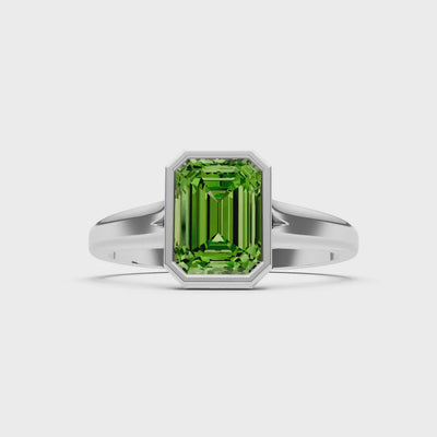 Peridot Emerald Cut Bezel Set Solitaire Ring