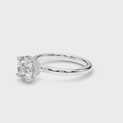 10k Yellow Gold Round-Cut Engagement Ring with Hidden Halo Diamonds