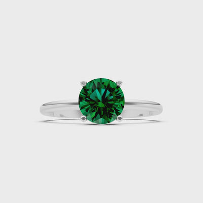 Emerald 4 Prong Solitaire Round Engagement Ring Cathedral Setting