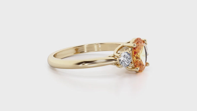 Citrine and Lab Grown Diamond 3-Stone Trellis Ring 14K Gold 1.30 Carats Oval