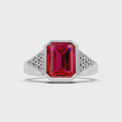 Ruby Vintage Inspired Bezel Set Emerald Cut Cocktail Ring