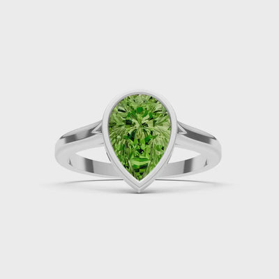 Peridot Pear Shape Bezel Set Solitaire Ring