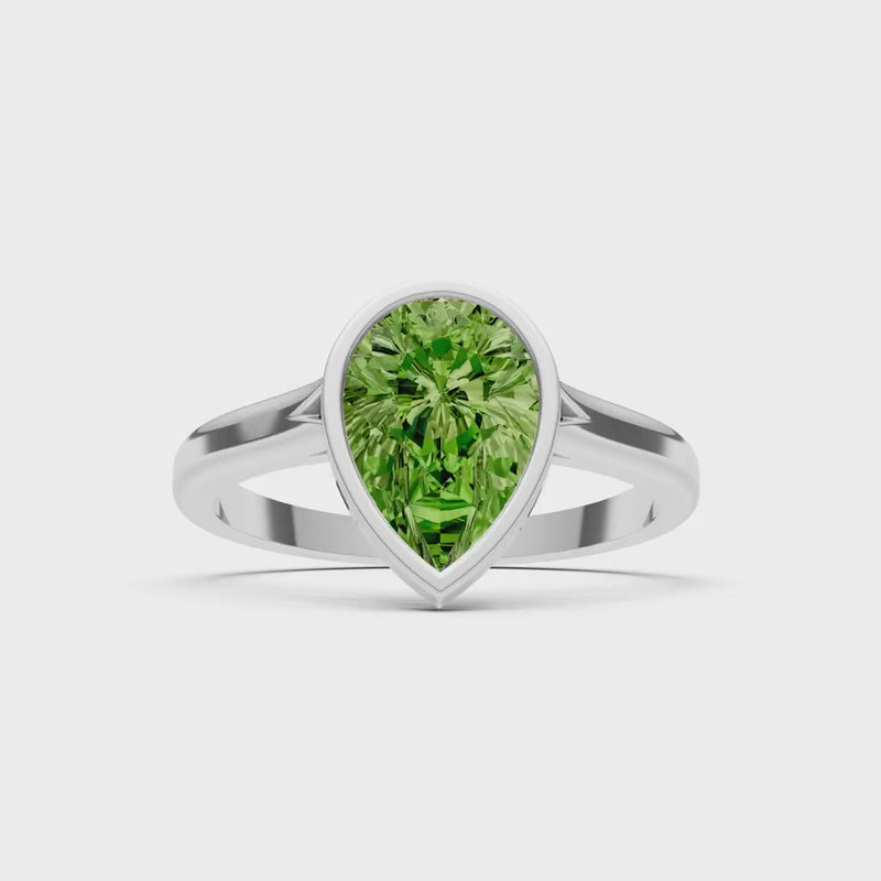 Peridot Pear Shape Bezel Set Solitaire Ring