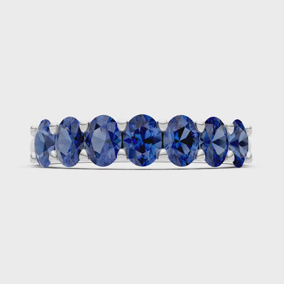 Blue Sapphire 7 Stone Alternating Oval Gemstone Ring